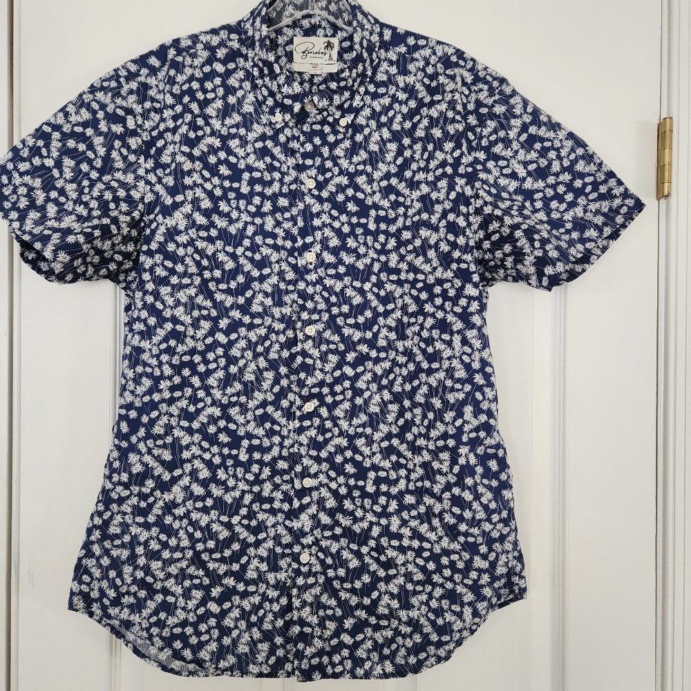 Men's Bonobos Tailored Fit Button Down Short Sleeve Shirt Blue Floral Size Large